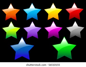 Un conjunto de simples botones brillantes de las estrellas sobre fondo negro
