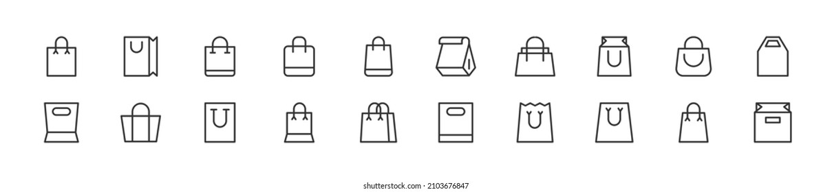 Set of simple shopping bag line icons. Outline stroke object. Linear signs pack. Perfect for web apps and mobile.