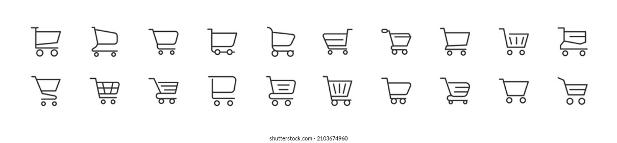 Set of simple shopping cart line icons. Outline stroke object. Linear signs pack. Perfect for web apps and mobile.