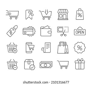 Set of simple shopping vector icons for Ui Ux editing and Illustration.