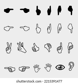 Conjunto de simples signos de gestos de mano de línea negra. Ilustración vectorial de elementos aislados en blanco. Perfecto para su diseño