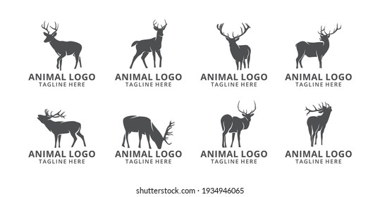 Set of simple silhouette deer logo design