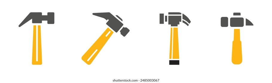 Conjunto de iconos de martillo de silueta simple en formato de Vector sobre un fondo blanco. Incluye varios tipos de martillos para proyectos de construcción y bricolaje. Perfecto para propósitos de diseño e ilustración