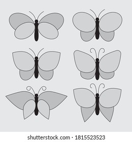 Set of simple silhouettes of butterflies.