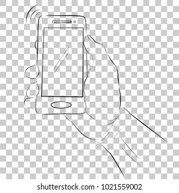 Set Simple Sketch of Hand Holding Smartphone at Transparent Effect Background 