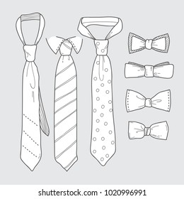 set of simple sketches of ties and bows