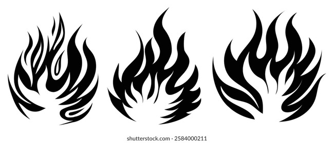 Set of simple small flames vector icons silhouettes bundle. Fire icon symbol in flat style. Burning fire flame collection isolated on white background. Vector fire flame clipart