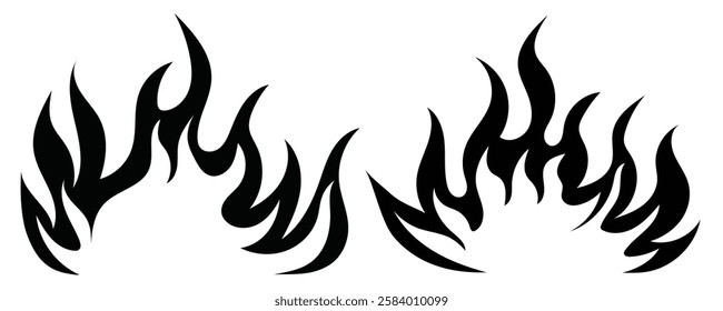 Set of simple small flames vector icons silhouettes bundle. Fire icon symbol in flat style. Burning fire flame collection isolated on white background. Vector fire flame clipart