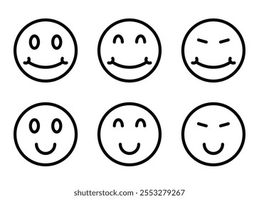 Conjunto de ícones simples de smiley face com expressões diferentes. Traçado editável