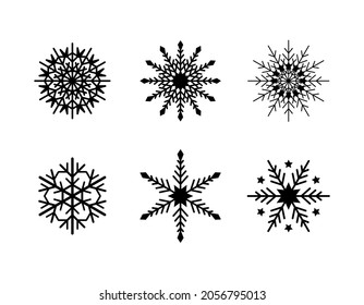 Conjunto de copos de nieve simples de líneas negras. Decoración festiva para Año Nuevo y Navidad