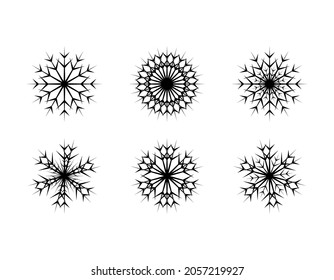 Conjunto de copos de nieve simples de líneas negras. Decoración festiva para Año Nuevo y Navidad
