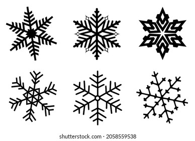 Set of simple snowflake of black lines. Festive decoration for New Year and Christmas 