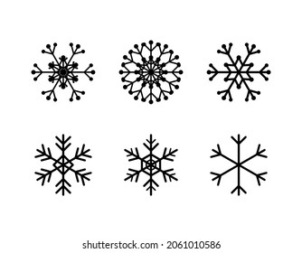 Conjunto de copos de nieve simples de líneas negras. Decoración festiva para Año Nuevo y Navidad