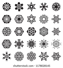 Set of Simple snowflake icon with dots and round elements isolated on white background. Snow flake element for Christmas winter design and New Year decoration. Refrigerator vector symbols or logo