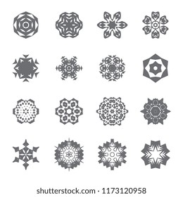 Satz von einfachem Schneeflocken Symbol einzeln auf weißem Hintergrund. Schneeflocken-Elemente für Weihnachtswinterdesign und Neujahrsdekoration. Vektorsymbole oder -logo im Kühlschrank
