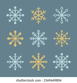 Set of simple snowflake icons. Christmas symbols. Vector