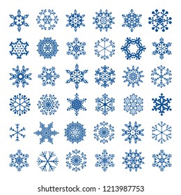 Set of simple snowflake icons. A large set of snowflakes for winter design. 