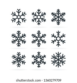 Set of simple snowflake icons in line style. Vector illustration on white background