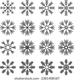 conjunto de iconos simples de copos de nieve