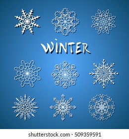 Set of Simple Snowflakes Icons for Winter and Christmas Design. Vector illustration.