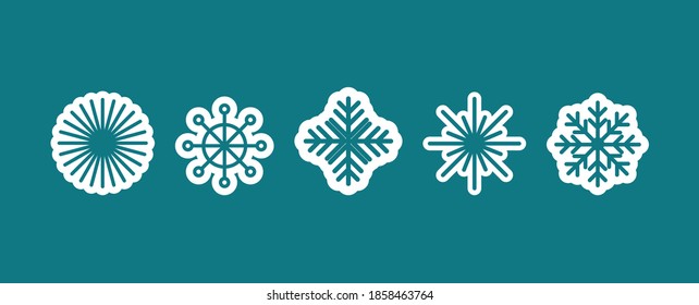 
set of simple snowflakes with white outline, vector images on isolated background