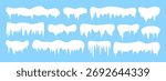 Set of simple snowy icicles border, snow caps vector winter elements