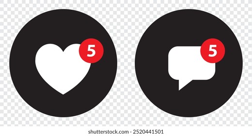 Set Of Simple Social media notification icon set. Flat icons notification, like, share, follow, view and chat symbol. EPS 10.
