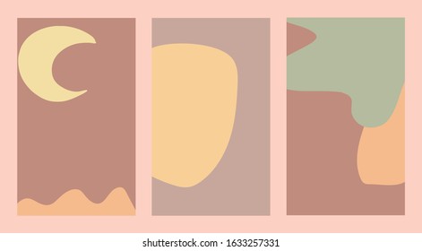 Set of simple social print for media frame. Creative minimal templates for story with abstract pastel colorful shapes, scribble. Creative banner for story. 