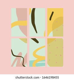 Plantillas creativas con trazos abstractos de pincel, formas de mano libre. Diseño moderno para folletos, afiches, impresos para ropa, tarjetas, contenidos en medios sociales, decoración tipográfica de tela
