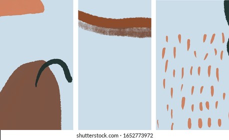 Set of simple social print for media frame. Creative minimal templates for story with abstract contemporary colorful shapes, scribble. Creative banners for story. Design promotion. Scandinavian art