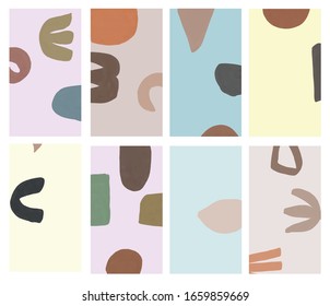 Set of simple social print for media frame. Creative minimal templates for story with abstract contemporary colorful shapes, scribble. Creative banner for story. 
