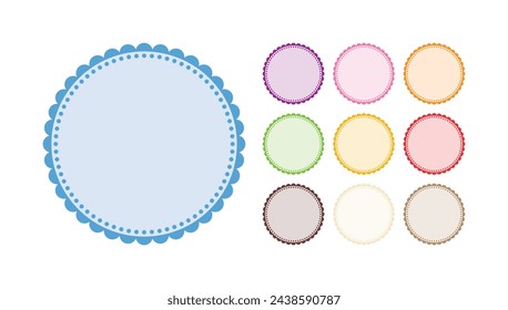 Set of Simple And Soft Colorful Scalloped Circles Blank Sticker Border Vector Elements