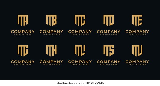 Conjunto de marcas de letras simples y sólidas para la letra M y etc. marca gráfica de calidad profesional para su negocio