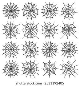 Set of simple spider webs line art vector illustration, spider webs vector handdrawn isolated on a white background