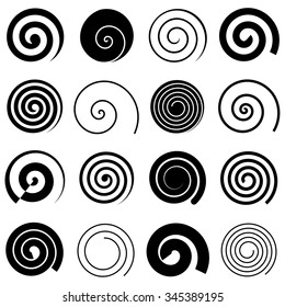 Set of simple spiral elements, isolated vector graphic