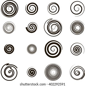 Set of simple spiral elements, isolated vector graphic