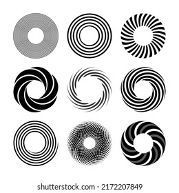 Set of simple spirals, abstract circles, swirl design elements isolated vector icons