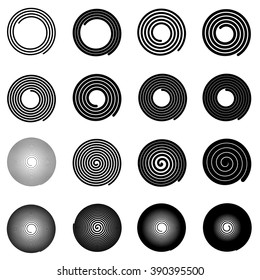 Set of simple spirals, isolated vector graphic