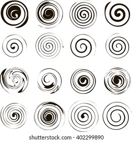 Set of simple spirals, isolated vector graphic