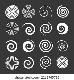 Set of simple spirals. Swirl motion twisting circles design element set isolated vector icons