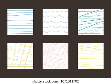 Set of simple square backgrounds. Sketch, doodle, drawn by hand. Vector illustration.