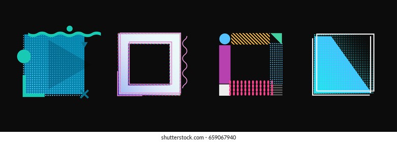 Set of simple square form, frames or border in geometric abstract pop art style. Modern trendy background shapes for design banner, poster, cover, flyer, brochure, card. Vector illustration.