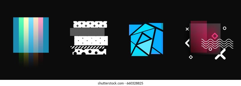 Set of simple square form, frames or border in geometric abstract pop art style. Modern trendy background shapes for design banner, poster, cover, flyer, brochure, card. Vector illustration.