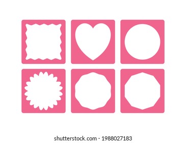 set of simple square shaped pink frames with  wavy and straight edge, vector, copy space, square background for greeting cards, greetings, images, banners, price tags, etc. 6 pieces 