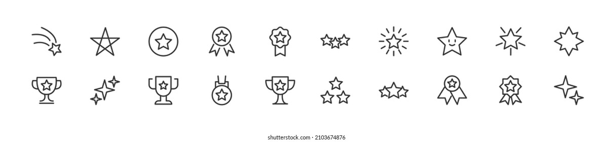 Set of simple star line icons. Outline stroke object. Linear signs pack. Perfect for web apps and mobile.