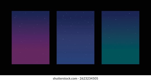 Set of simple starry night sky as background wallpaper print poster web design decoration cards greeting flyer etc