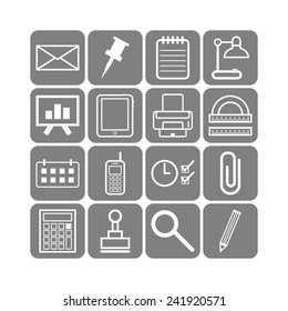 Set of simple stationery and business icons