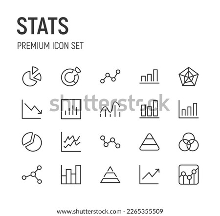 Set of simple stats line icons. Outline stroke object. Linear signs pack. Perfect for web apps and mobile.