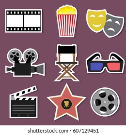 Set of simple stickers cinema flat icons vector illustration