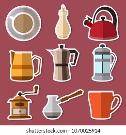 Set of simple stickers coffee flat icons vector illustration